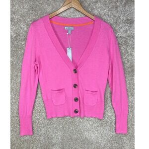 JCP Cashmere V-Neck Button Front Cardigan Sweater Womens M Tokyo Pink Knitwear